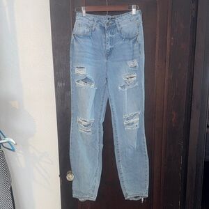 Fashion Nova Light Blue Distressed (front and back) Boyfriend Jeans **SIZE 3